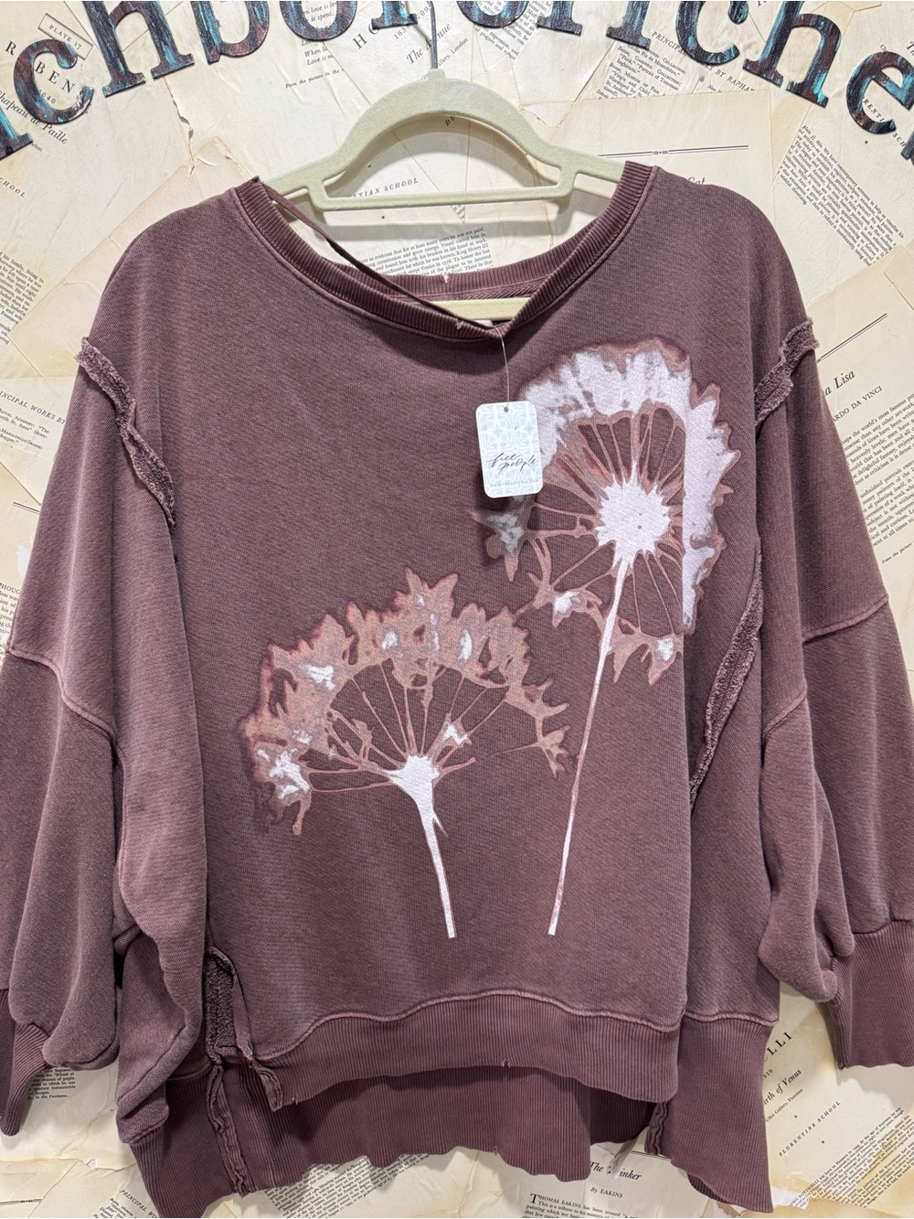 Free People Graphic Camden Pullover Sweatshirt We The Free Slouchy Dandelion - Picture 5 of 5